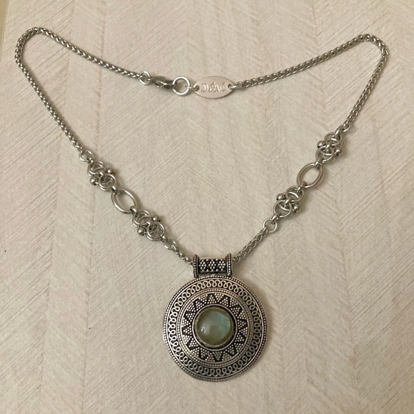 Flash iridescent labradorite gemstone boho round design double chain necklace - Picture 11 of 13